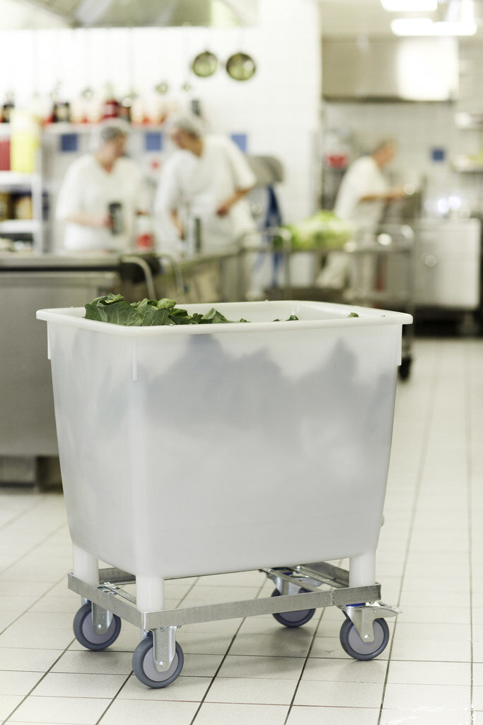 Large container white filled in kitchen