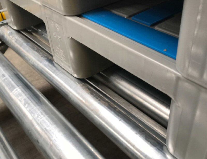 Palgrip pallet on roller conveyors detail
