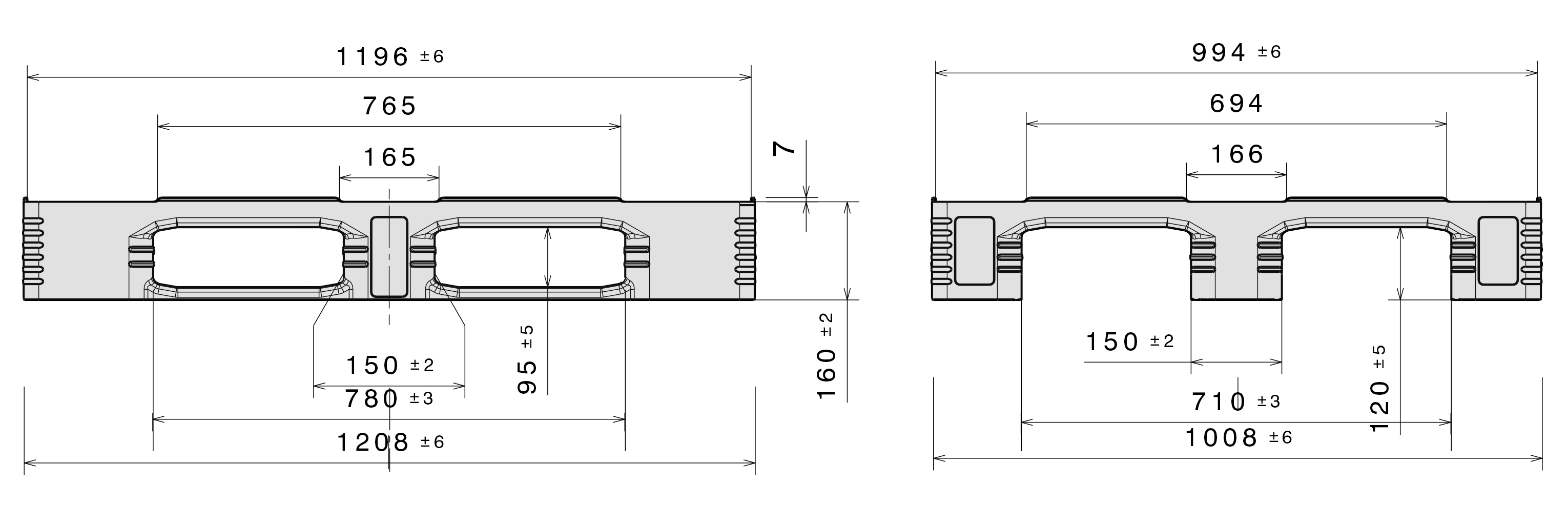 TC3 7mm technical drawing with Central box retainers