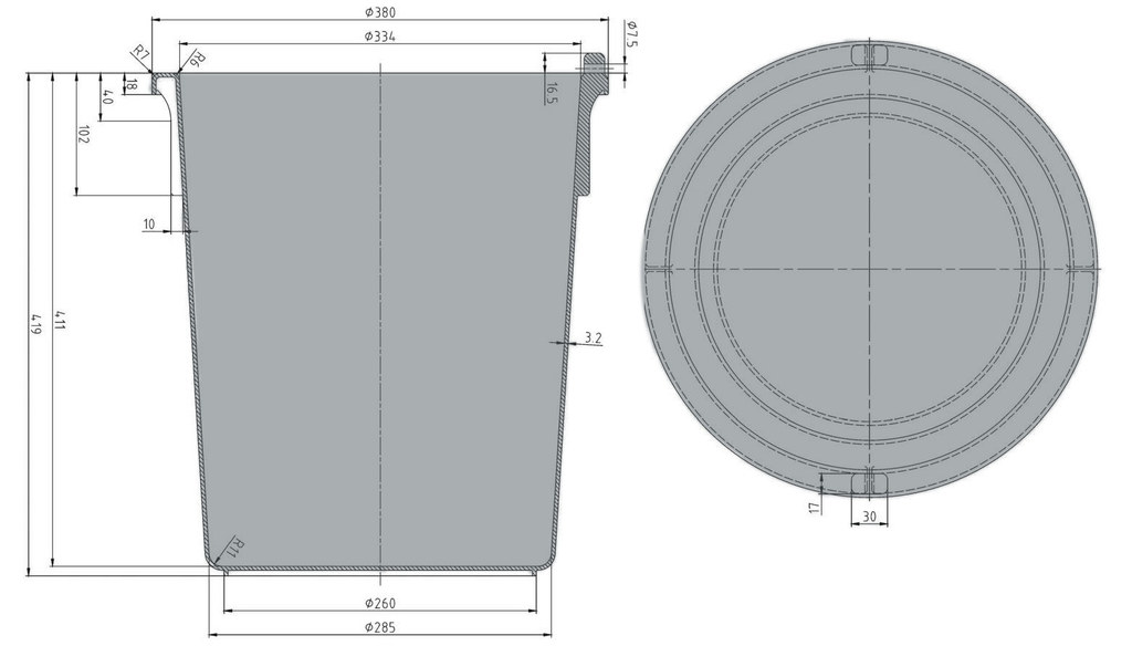 30 l bucket technical drawing