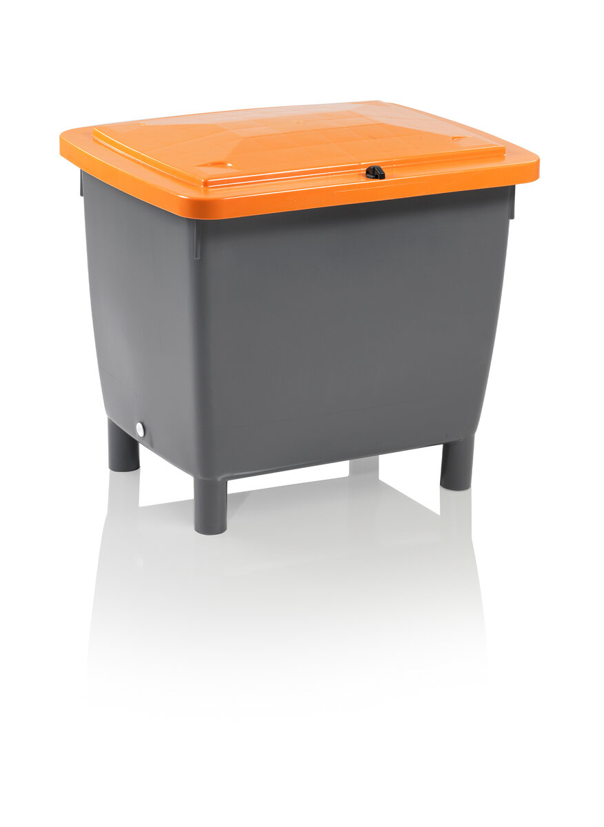 210 Liter Universalbehälter grau mit orangenem Deckel