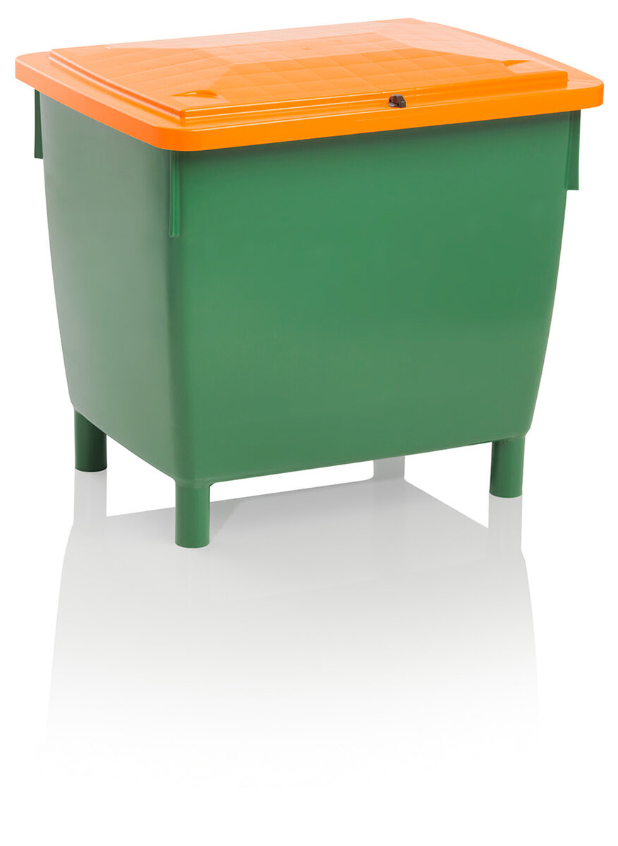 400 Liter Universalbehälter grün mit orangenem Deckel