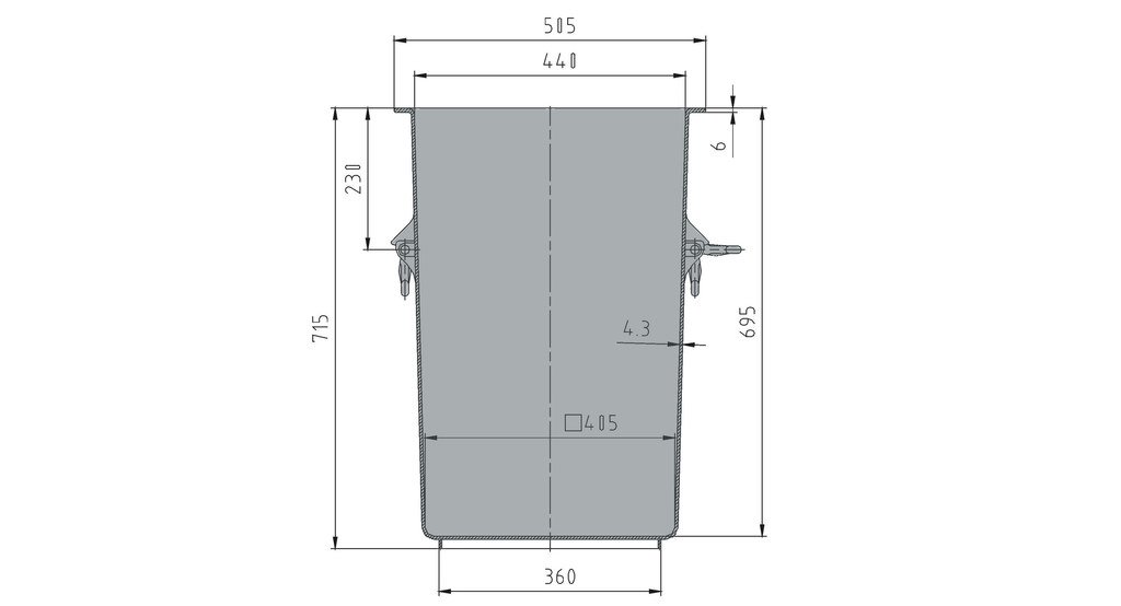 Large container 125 l technical drawing