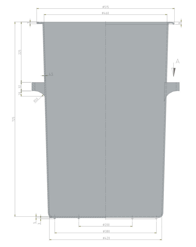 110 litre bin technical drawing