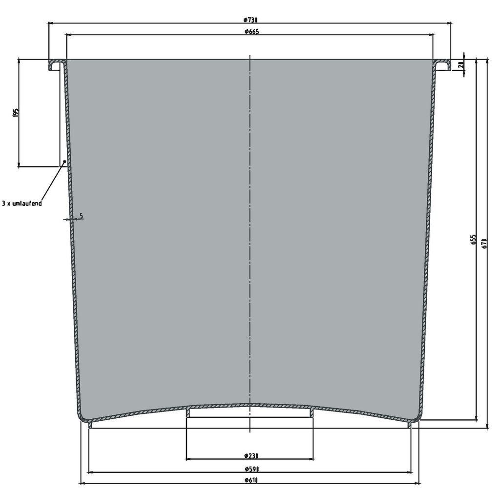 200 litre bin technical drawing