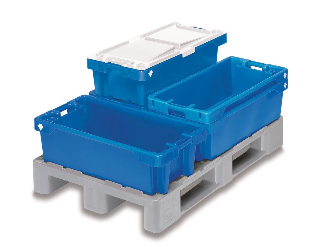 Pallet with stack and nest boxes