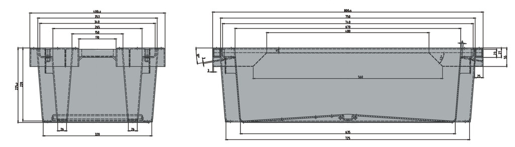 Fish box 25 kg 40 l technical drawing