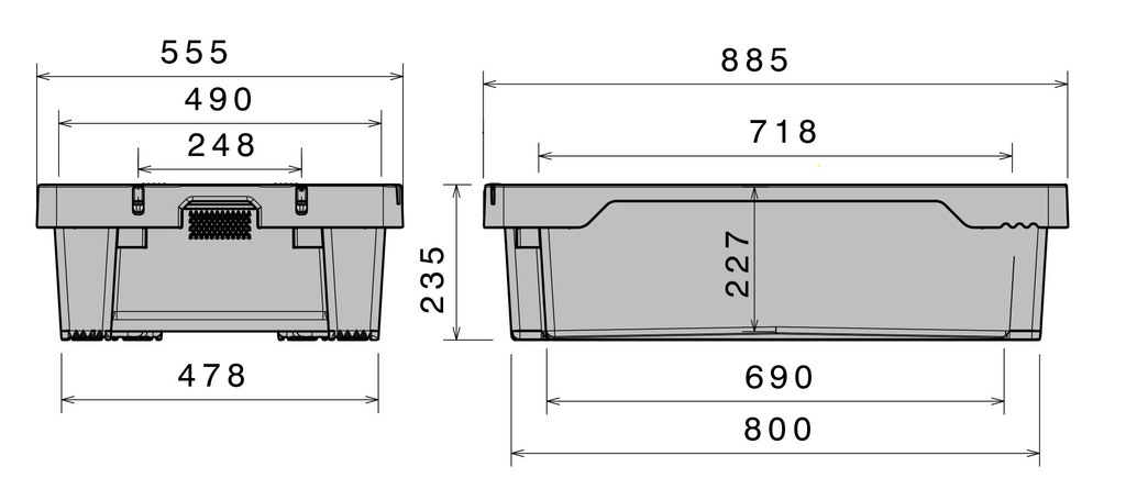 Fish box 50 kg 75 l technical drawing