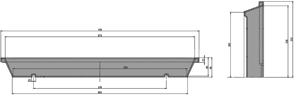 Universal trough technical drawing