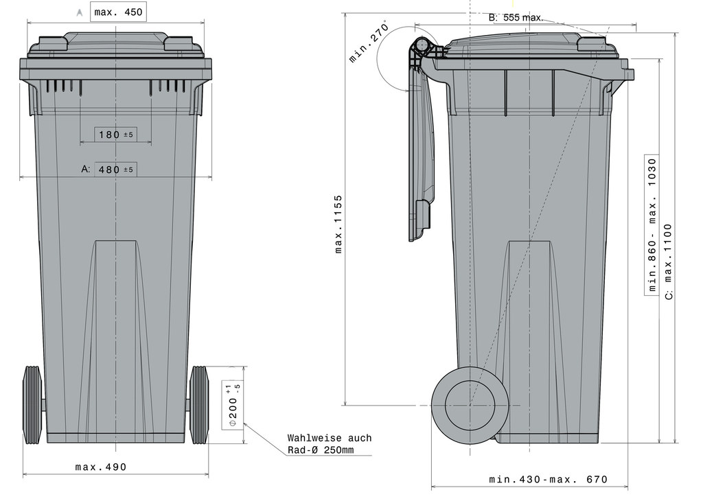 MGBneo 140 Liter technische Zeichnung