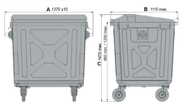 MGB Stahlblech 1000 Liter technische Zeichnung
