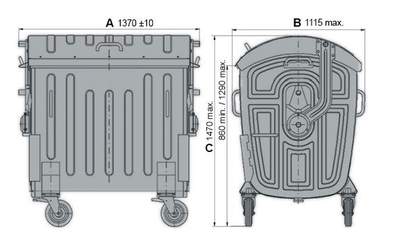 MGB Stahlblech 1000 Liter technische Zeichnung