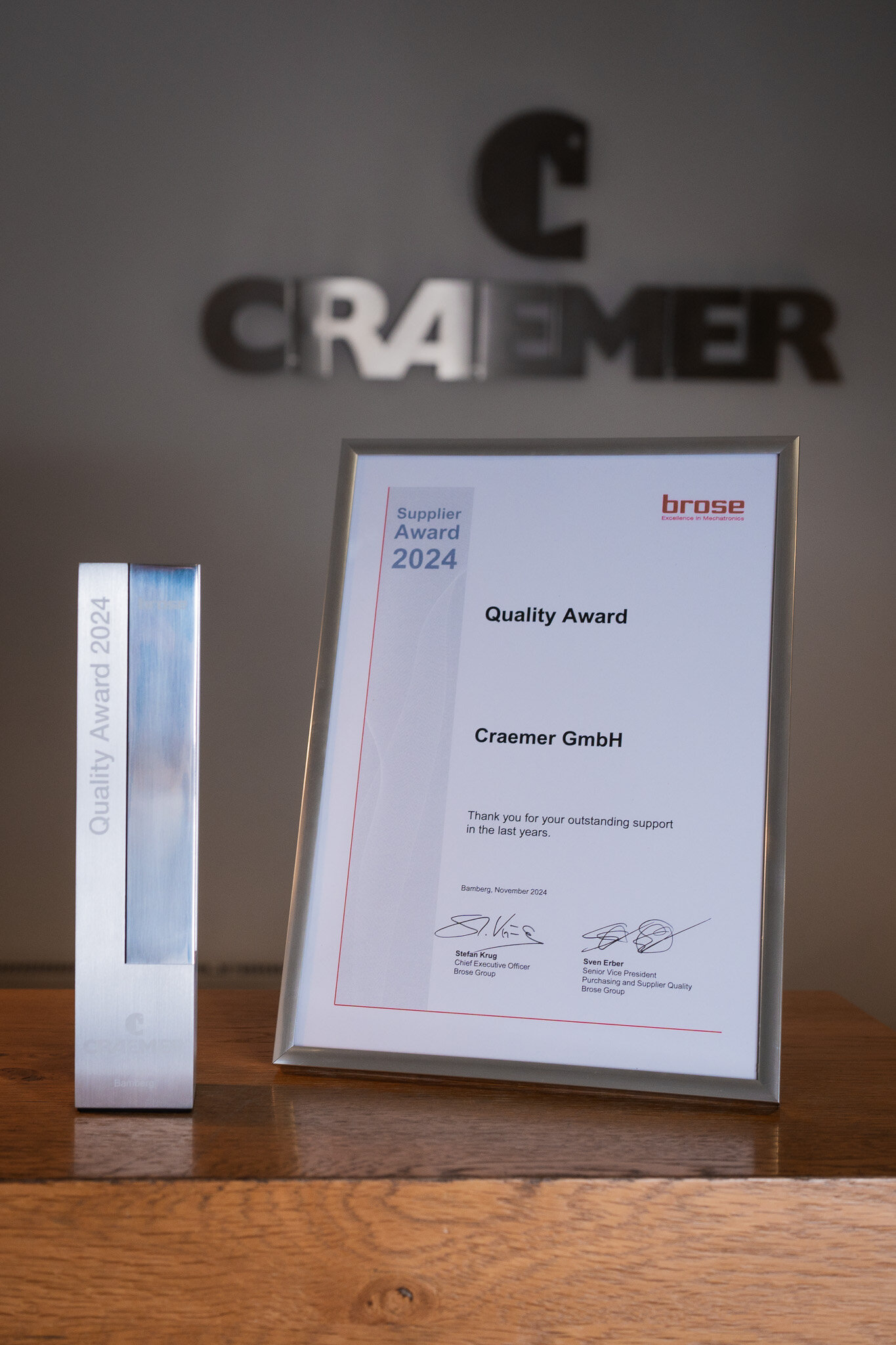 Brose Supplier Award 2024 and Certificate
