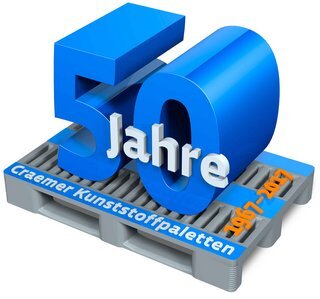 50 years Craemer plastic pallets logo with german writing 50 Jahre Craemer Kunststoffpaletten
