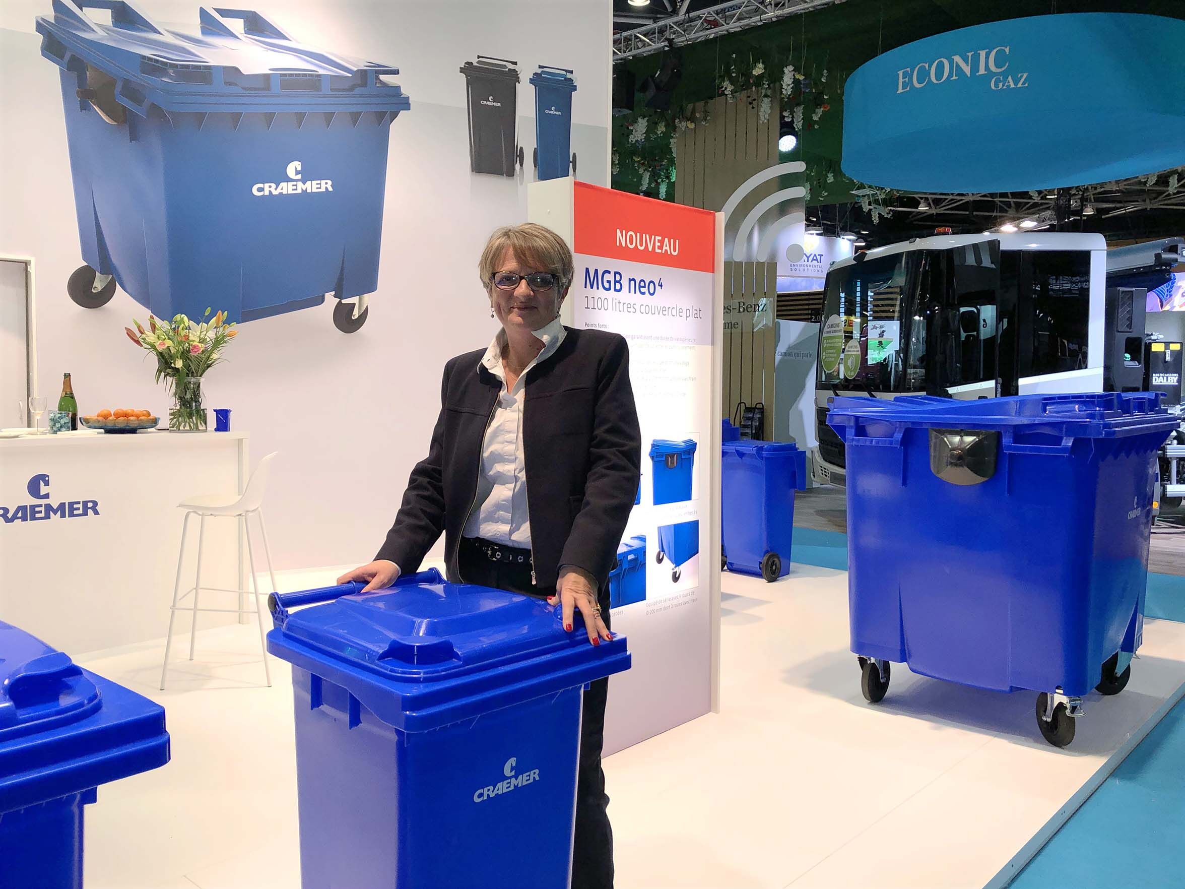 Delphine Peragut at Craemer Stand with wheelie bins