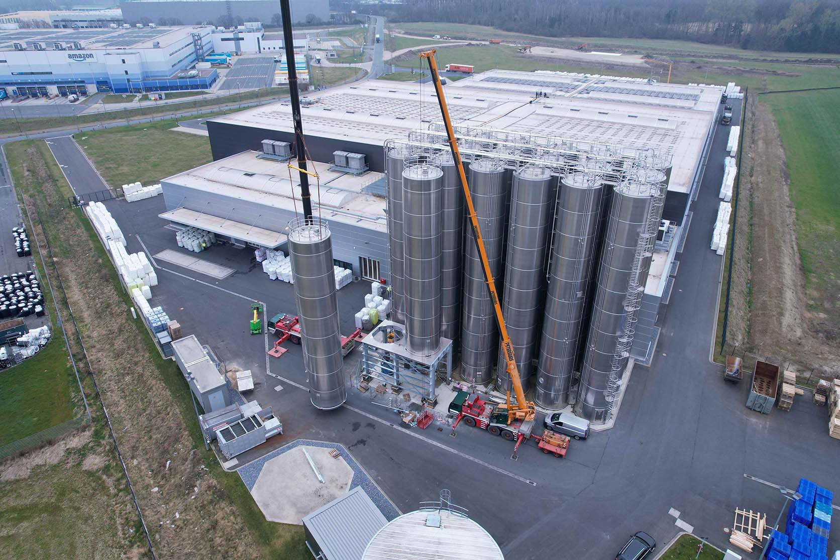Eight aluminum silos