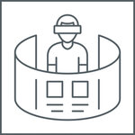 Icon Process simulation: person on simulation desk