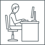 Icon Tool design: Person on working place with desktop