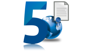 Blue 5 and Icon of a globe and a certificate