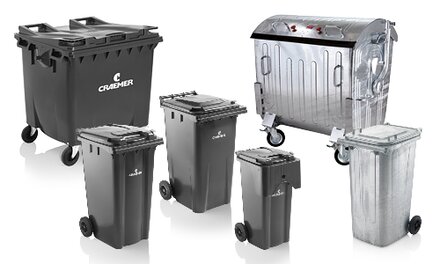 Six different Craemer wheelie bins