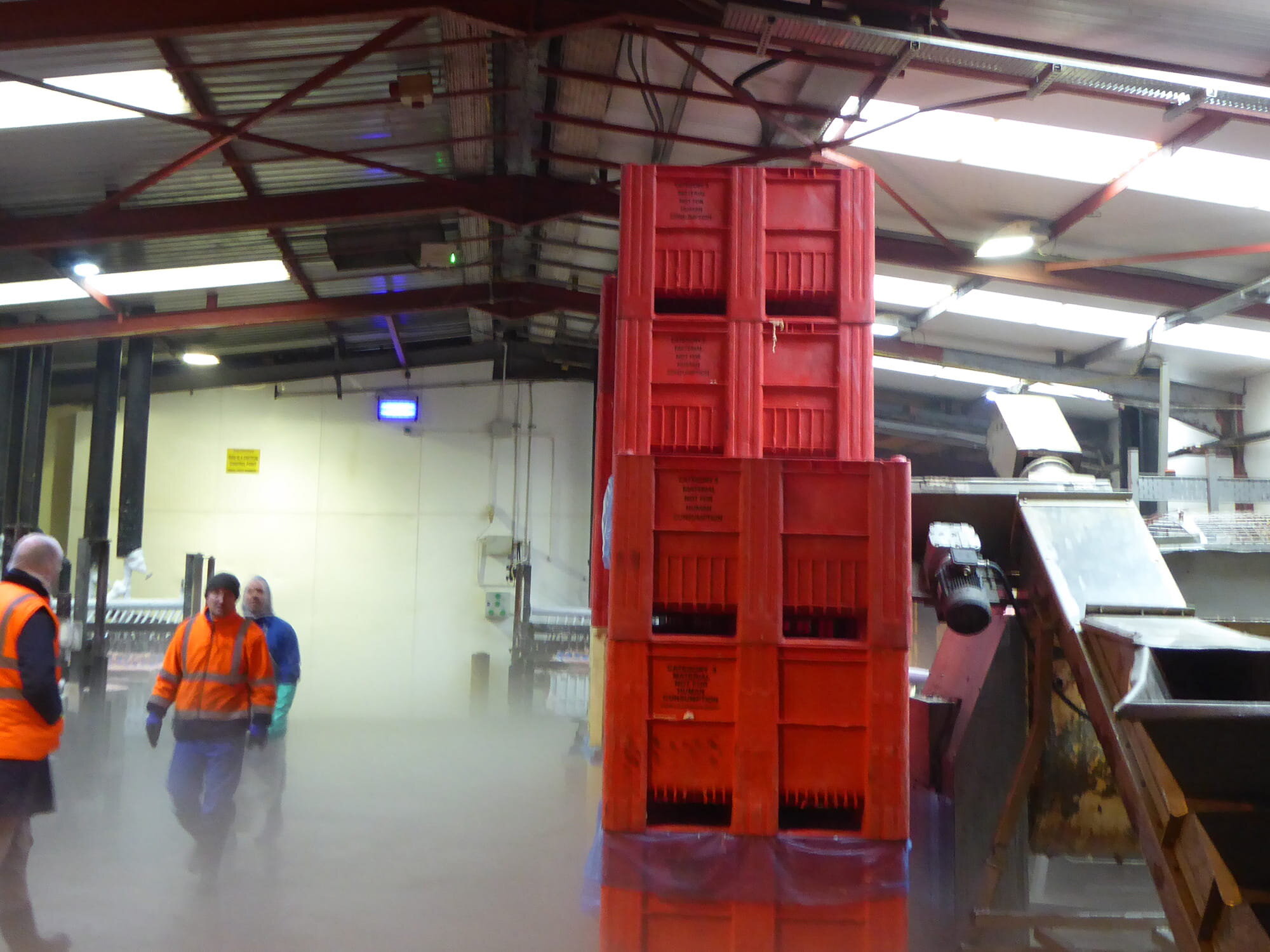 red CB3 pallet boxes stacked